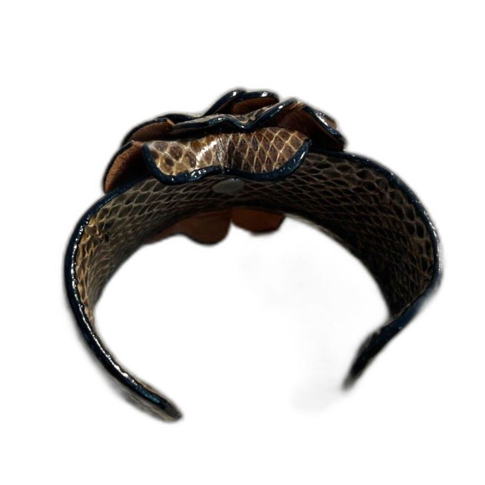 Vintage Python Snakeskin Cuff Braceelet With Rose… - image 5